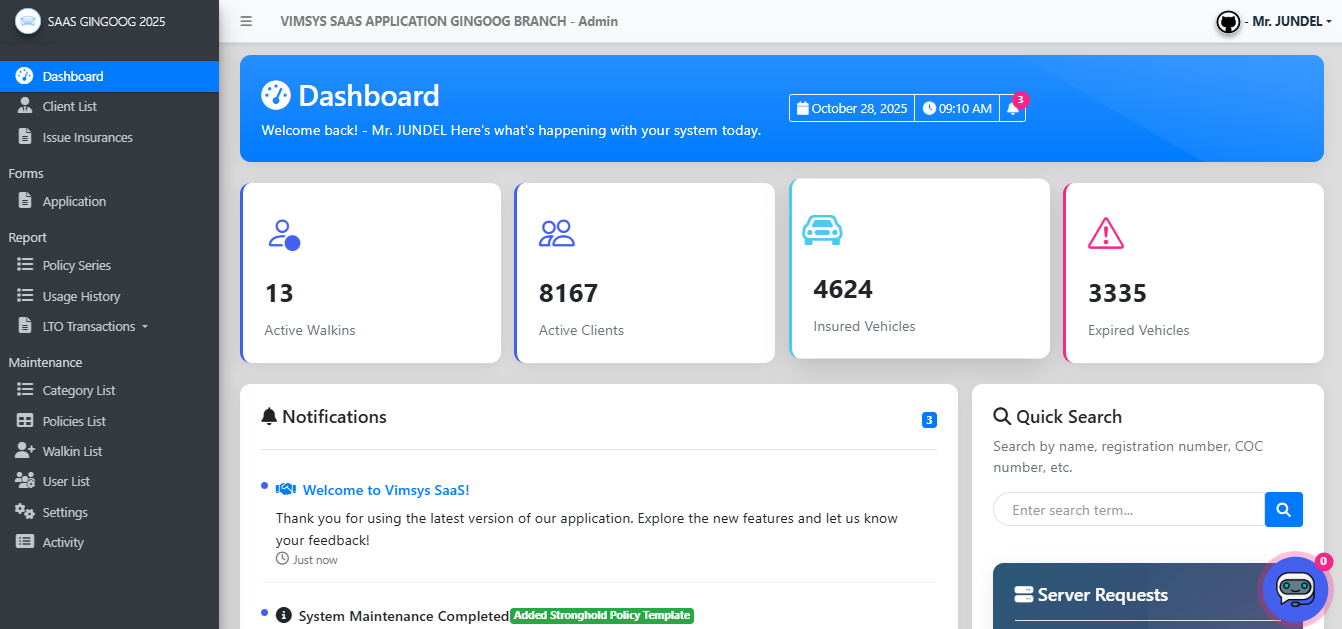 VIMSYS Dashboard Preview
